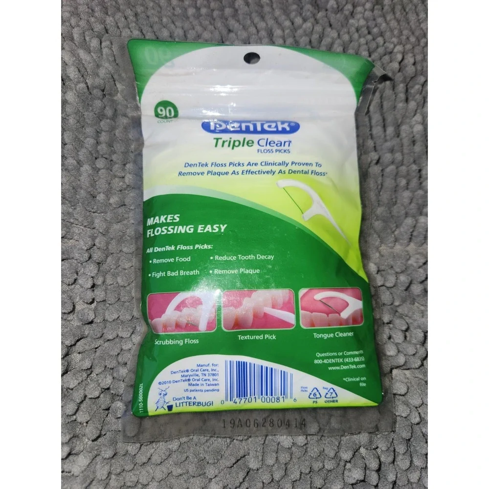 Dentek‎ Triple Clean Floss Picks Fresh Mint 90 each By Dentek